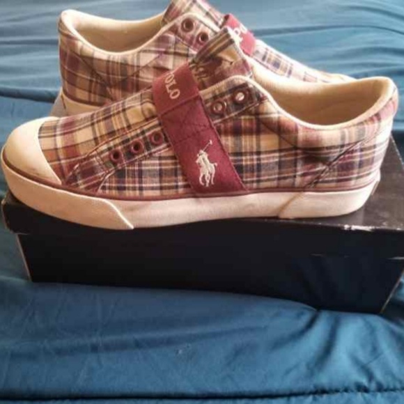 Polo Ralph Lauren Gardener Plaid Sneakers Burgundy - Picture 5 of 5